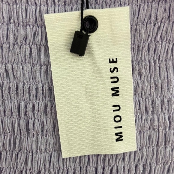 MIOU MUSE NEW Lavender Smocked Ruffle Square Neck Crop Top Cottagecore Size S - Picture 6 of 10